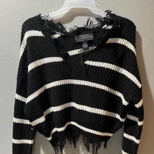 Striped distressed sweater